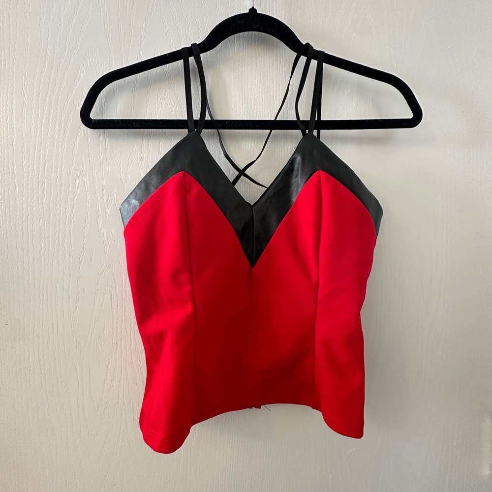 Red and Black Club Crop Top